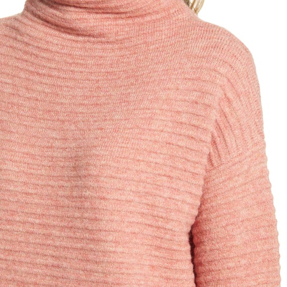 Madewell pink turtleneck sweater Belmont Mock Neck knit textured rib stripe XS - Picture 5 of 16